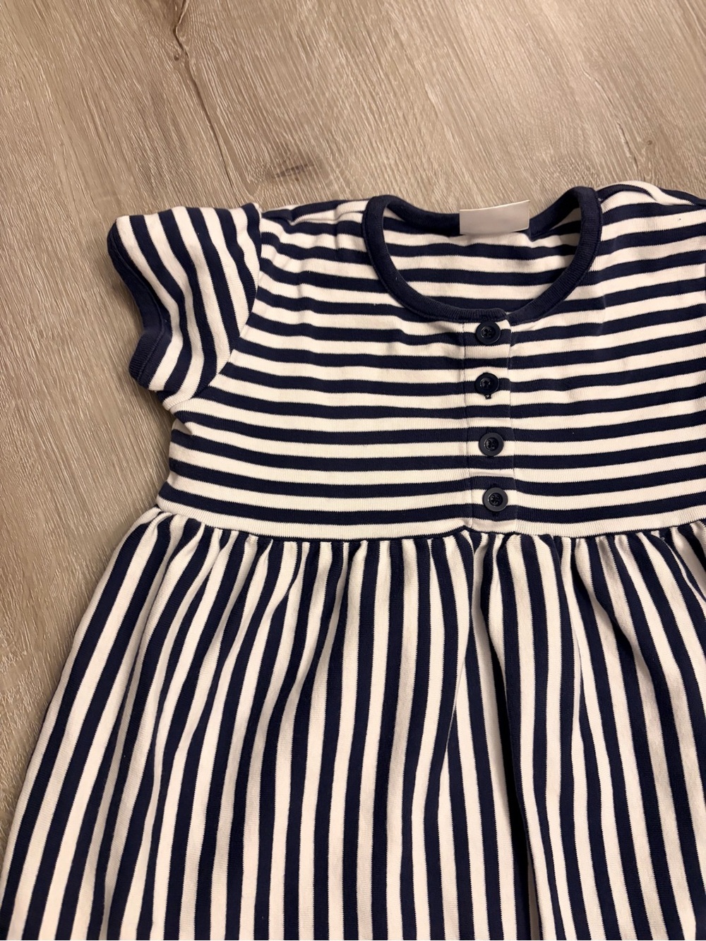 Hanna Andersson Girls 8 Navy Stripe Play Dress Short Sleeve Button Front